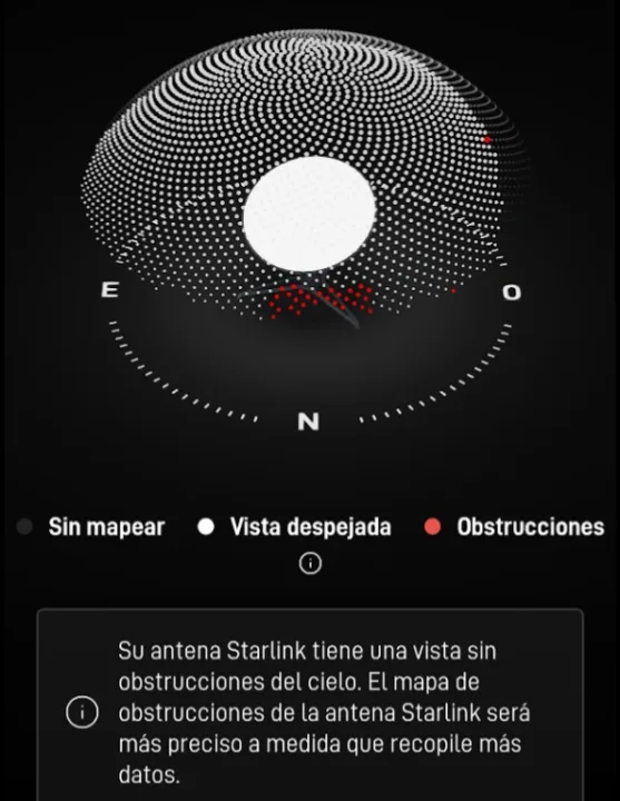 Mapa de obstrucciones de la antena Starlink en la app - MiStarlink